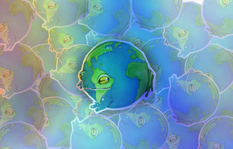 Holographic Earth Frog 3" Die-Cut Vinyl Sticker
