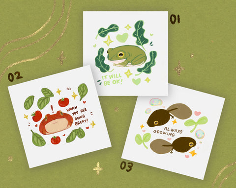 Wholesome Froggies - 4.72" Square Premium Soft Touch Art Prints