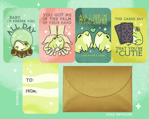 Froggy Fortune Cards - Valentines 2024 Set of Four, Premium soft touch matte finish