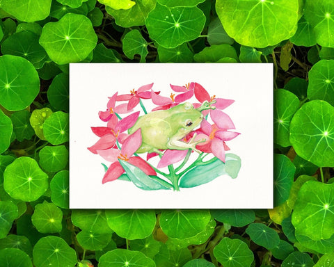 On Petals - 5x7" Watercolour Frog Art Print