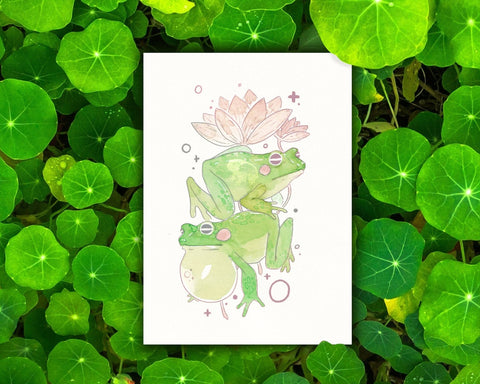 Lotus - 5x7" Watercolour Frog Art Print