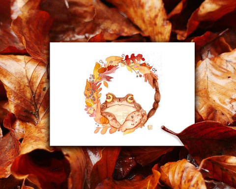 Autumn Wreath - 5x7" Watercolour Frog Art Print