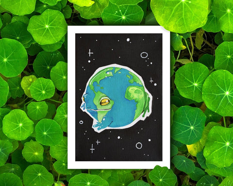 Pale Blue Frog - 5x7" Earth Frog Art Print (Earth Day)