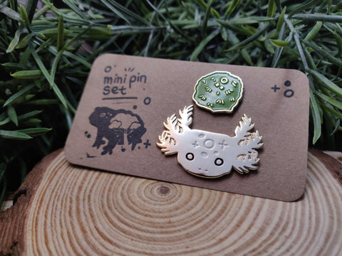 Axolotl Marimo Moss Ball Mini Filler Enamel Pins - 2" Silver/Rose Gold/Gold