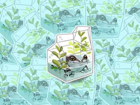 Happy Milk Frog 3" Transparent Clear Die-Cut Vinyl Sticker