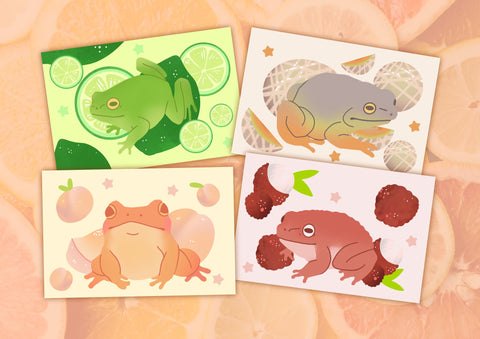 Fruit Salad Frogs - Postcard Art Print Set of 4