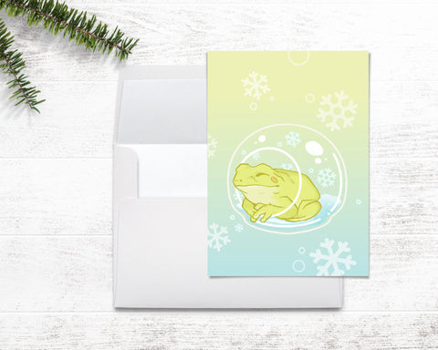 2021 Christmas Cards Snowglobe Frogs - Envelope Included