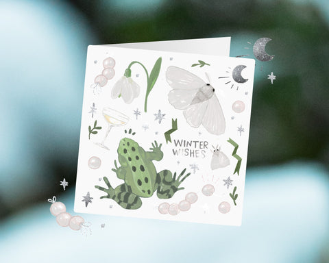 Wintertime Silver Frog Holiday Greeting Card