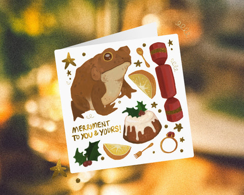 Merriment Gold Frog Holiday Greeting Card