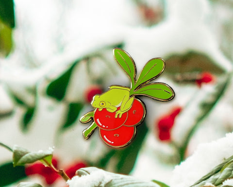 Cranberry - Holiday Berry Frogs Enamel Pin