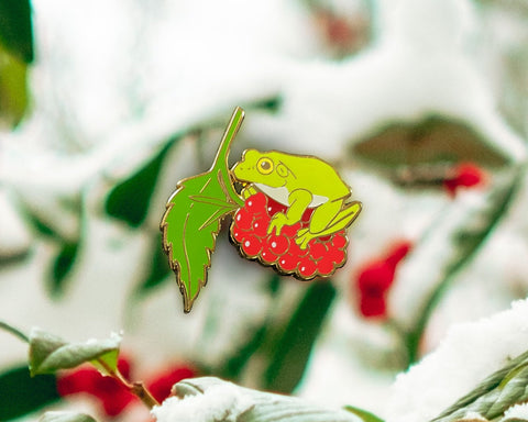 Raspberry - Holiday Berry Frogs Enamel Pin