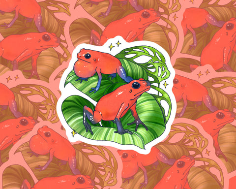 Dart Frogs on Leaves 3" Die-Cut Vinyl Sticker