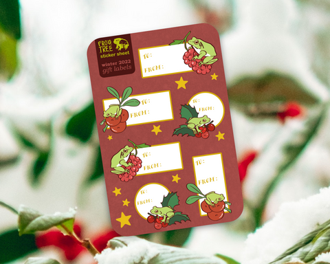 Holiday Berry Frog Gift Label Sticker Sheet